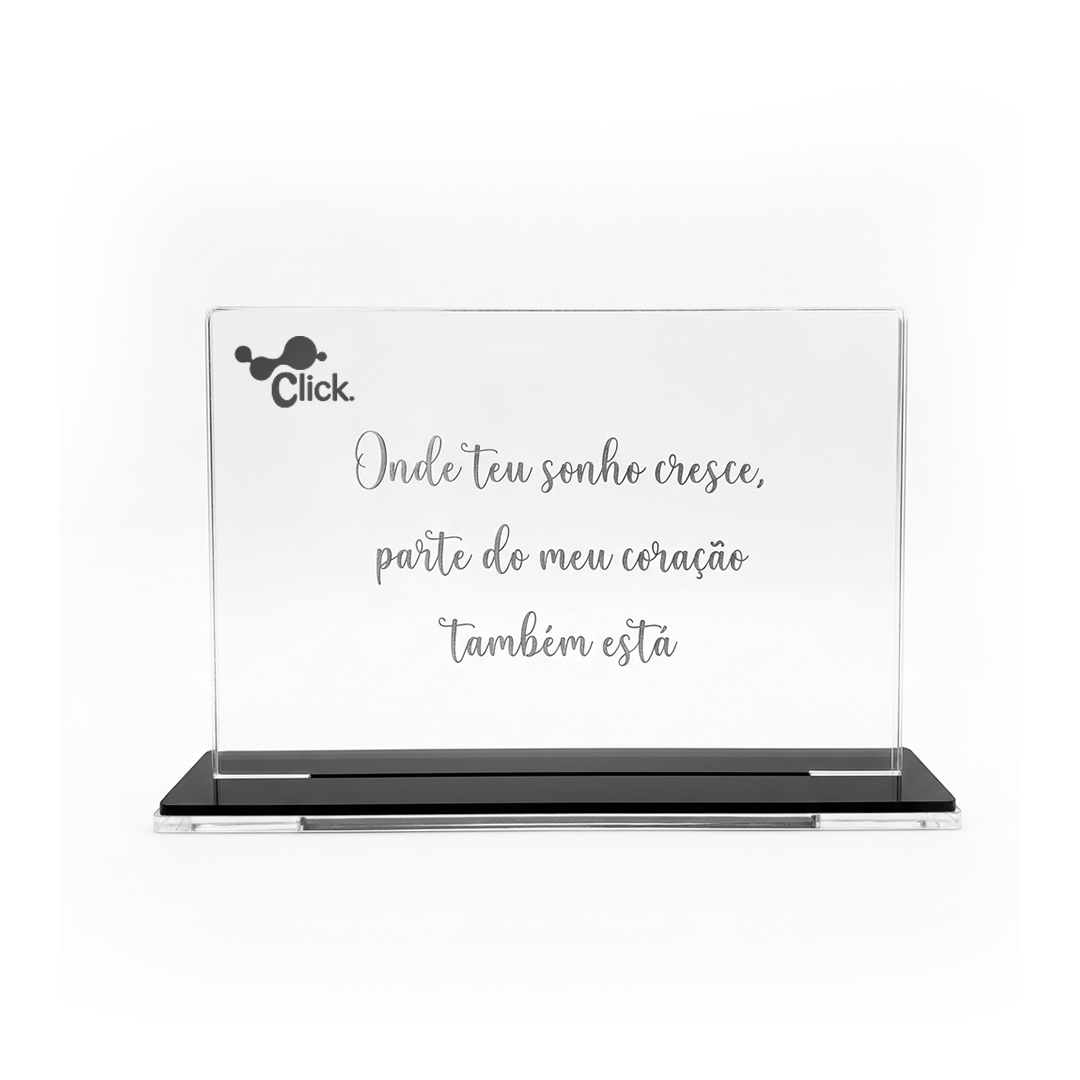 Placa acrílico homenagem formato 15x10 em acrílico 3 mm mais base preta 